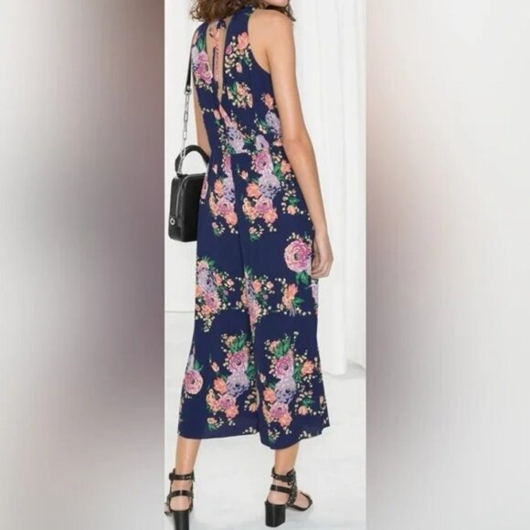 & Other Stories Blue Floral Culotte Sleeveless VNeck Jumpsuit Romper Size 4 - Picture 2 of 9